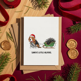 Funny Beagle Dog Sleigh Christmas シーズンカード
