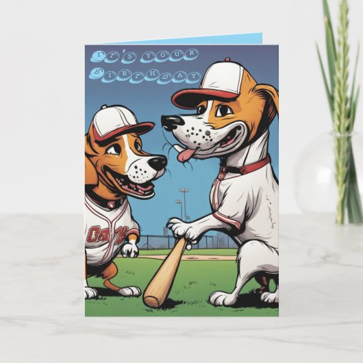 Funny Beagle Dogs play baseball birthday カード (正面)