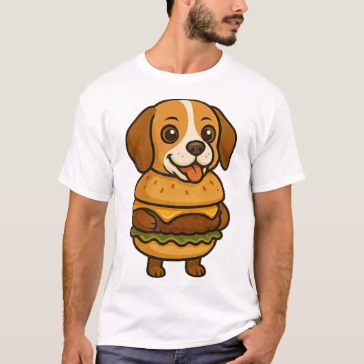 Funny Beagle with Burger Funny Mythical Creature Tシャツ (正面)