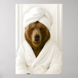 Funny Bear Bathroom Print, Bear In Bathrobe ポスター