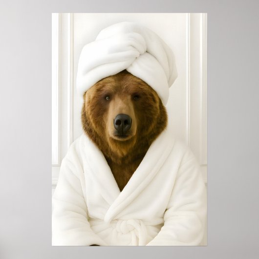 Funny Bear Bathroom Print, Bear In Bathrobe ポスター (正面)