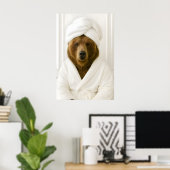 Funny Bear Bathroom Print, Bear In Bathrobe ポスター (ホームオフィス)