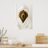 Funny Bear Bathroom Print, Bear In Bathrobe ポスター (キッチン)