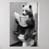Funny Bear Bathroom Print, Toilet Newspaper ポスター (正面)