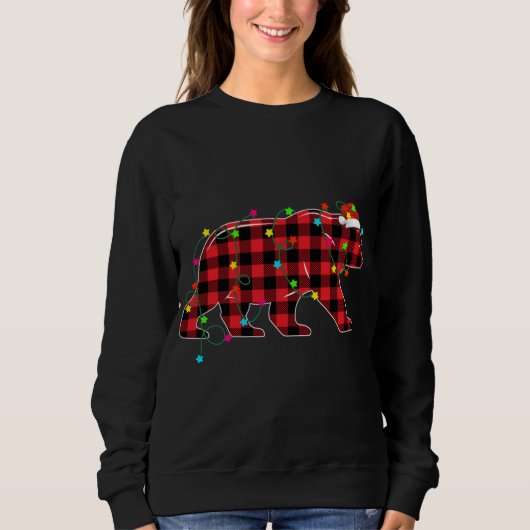 Funny Bear Christmas Tree Red Plaid Xmas Animals L スウェットシャツ (正面)