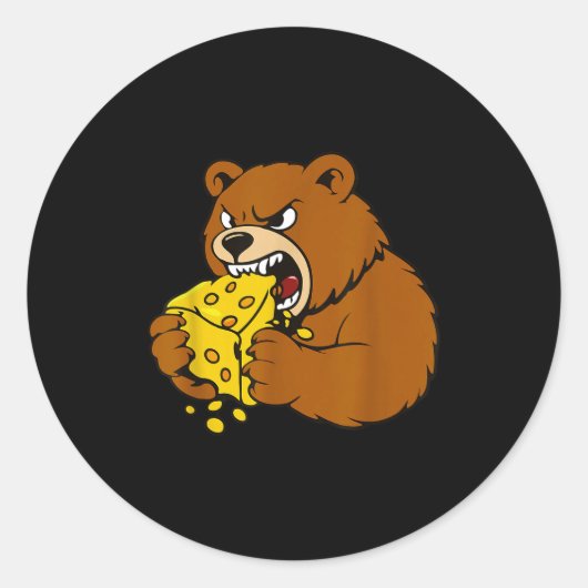 Funny Bear Eating Cheese Illustration For Food Lov ラウンドシール (正面)