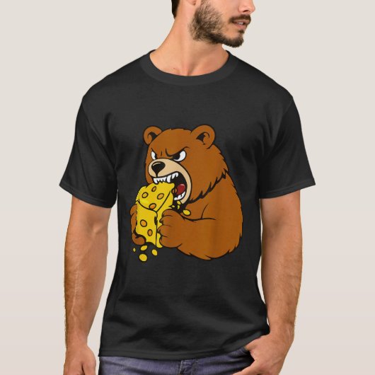 Funny Bear Eating Cheese Illustration For Food Lov Tシャツ (正面)
