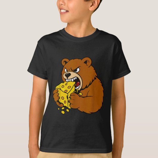 Funny Bear Eating Cheese Illustration For Food Lov Tシャツ (正面)