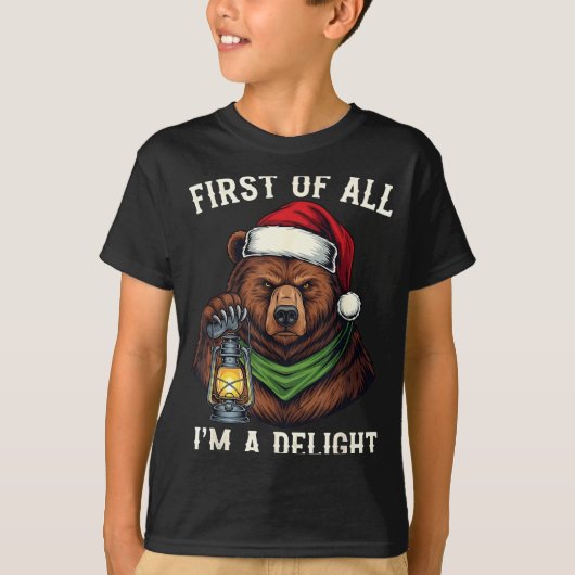 Funny Bear First Of All I'm A Delight Merry Christ Tシャツ (正面)