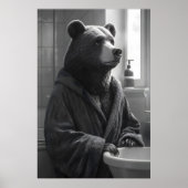 Funny Bear in Bathrobe Print, Quirky Bathroom ポスター (正面)