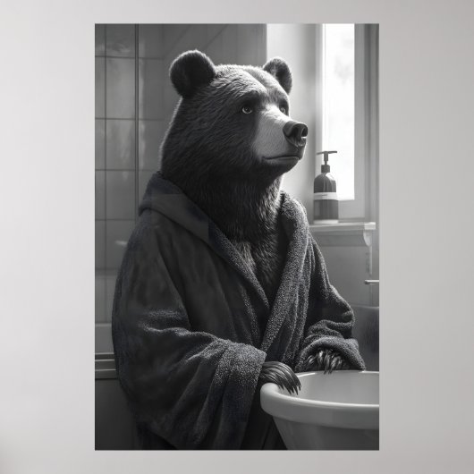 Funny Bear in Bathrobe Print, Quirky Bathroom ポスター (正面)