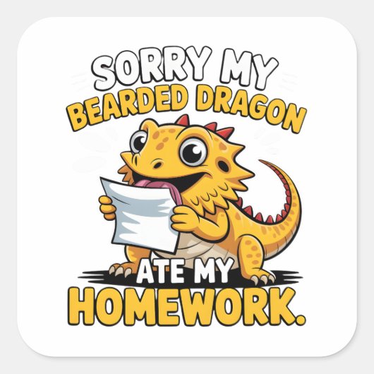 Funny Bearded Dragon Cute Reptile Lover Gift スクエアシール (正面)