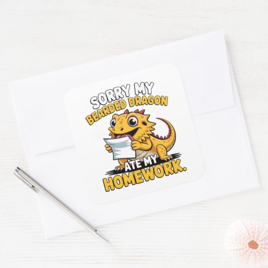 Funny Bearded Dragon Cute Reptile Lover Gift スクエアシール (封筒)