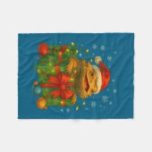 Funny Bearded Dragons Santa Christmas Tree Lights  フリースブランケット (正面(横))