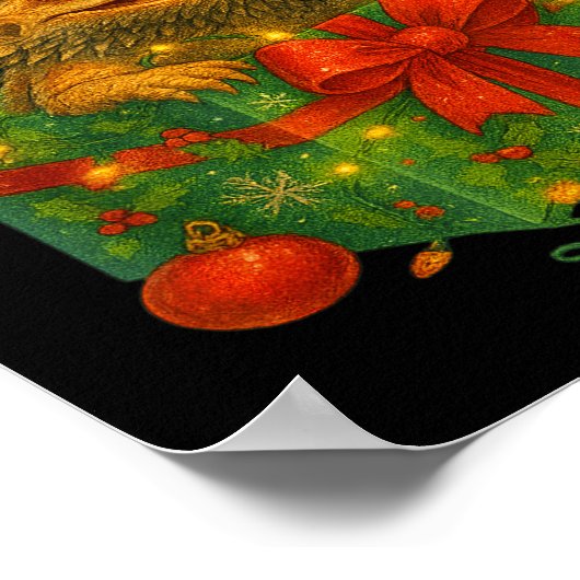 Funny Bearded Dragons Santa Christmas Tree Lights  ポスター (角)