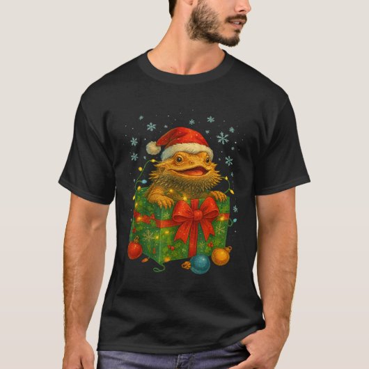 Funny Bearded Dragons Santa Christmas Tree Lights Tシャツ (正面)