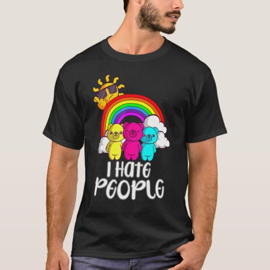 Funny Bears And Rainbow I Hate People Antisocial I Tシャツ (正面)
