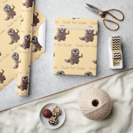 Funny Beaver Cartoon – Built for Cute ラッピングペーパー (クラフト)