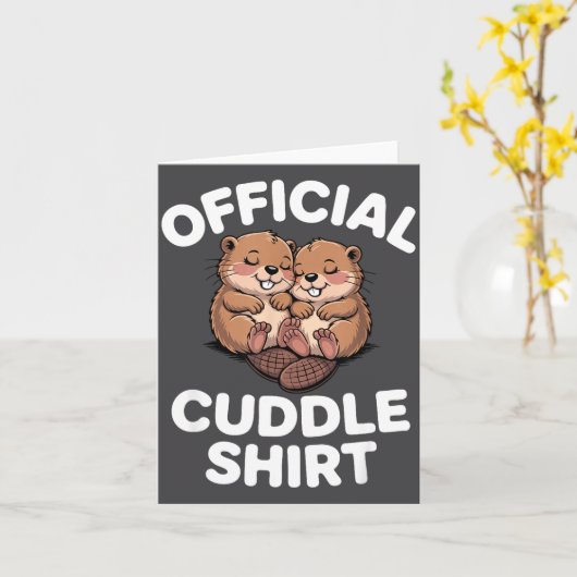 Funny Beavers Hugging Cuddle  カード (黄色い花)