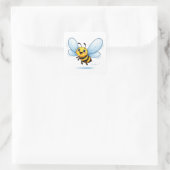 Funny Bee Cartoon With Big Wings Sticker スクエアシール (バッグ)