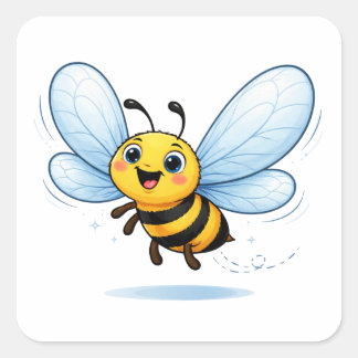 Funny Bee Cartoon With Big Wings Sticker スクエアシール