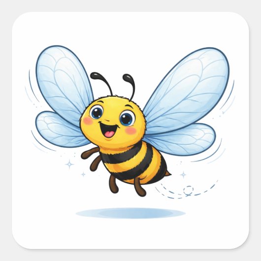 Funny Bee Cartoon With Big Wings Sticker スクエアシール (正面)