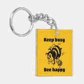 Funny Bee Keep Busy Bee Happy Motivational Cartoon キーホルダー (正面左)