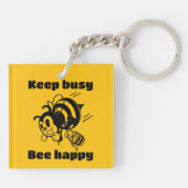 Funny Bee Keep Busy Bee Happy Motivational Cartoon キーホルダー (裏面)