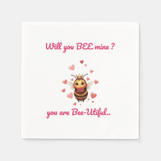 Funny Bee Pun Valentine  スタンダードカクテルナプキン (正面)