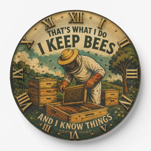 Funny Beekeepe That's What I Do I Keep Bees Rustic ペーパープレート (正面)