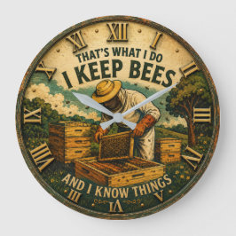 Funny Beekeepe That's What I Do I Keep Bees Rustic ラージ壁時計