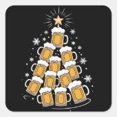 Funny Beer Christmas Tree Holiday Drinking スクエアシール (正面)