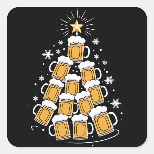 Funny Beer Christmas Tree Holiday Drinking スクエアシール (正面)