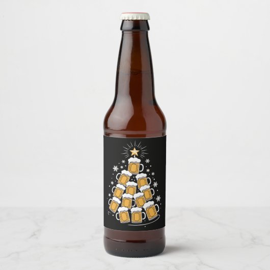 Funny Beer Christmas Tree Holiday Drinking ビールラベル (正面)
