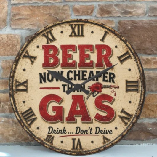 Funny Beer Garage Decor ラージ壁時計