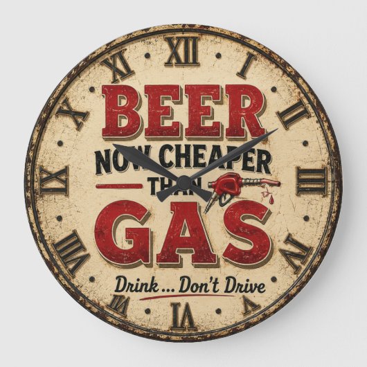 Funny Beer Garage Decor ラージ壁時計 (正面)