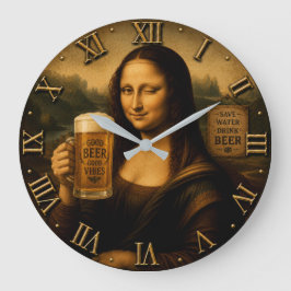 Funny Beer Mona Lisa ラージ壁時計
