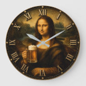 Funny Beer Mona Lisa Cheers Renaissance Art ラージ壁時計 (正面)