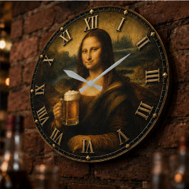 Funny Beer Mona Lisa Cheers Renaissance Art ラージ壁時計