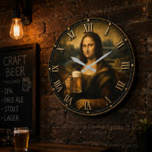 Funny Beer Mona Lisa Cheers Renaissance Art ラージ壁時計