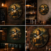 Funny Beer Mona Lisa Cheers Renaissance Art ラージ壁時計