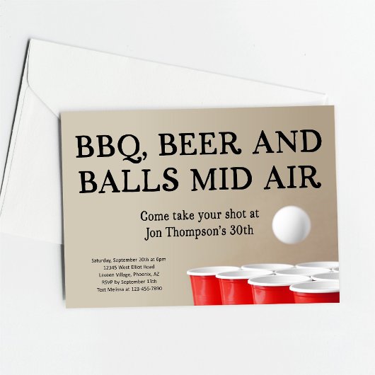 Funny Beer Pong BBQ Birthday Bachelor Party 招待状