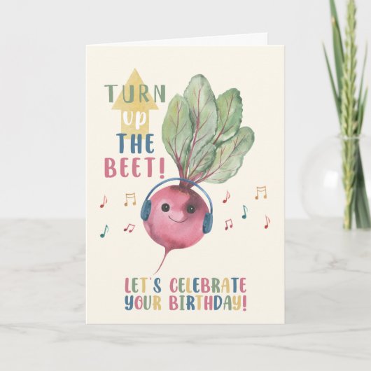 Funny Beet Birthday Card – Turn Up the Beet カード (正面)