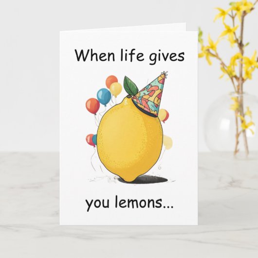Funny Belated Birthday Message: Lemon Theme カード (黄色い花)
