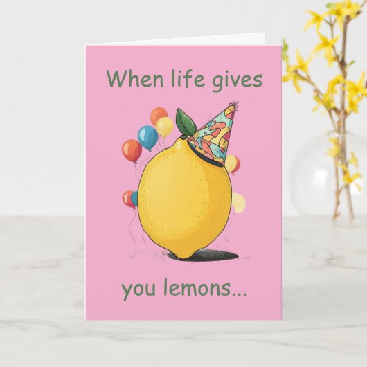 Funny Belated Birthday Message: Lemon Theme カード (黄色い花)
