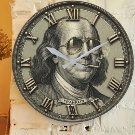 Funny Benjamin Franklin Money Art Vintage  ラージ壁時計