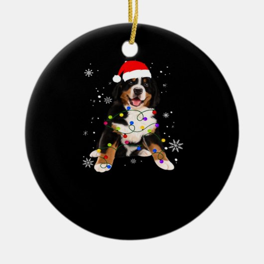 Funny Bernese Mountain Dog Lights Christmas Matchi セラミックオーナメント (正面)