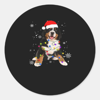 Funny Bernese Mountain Dog Lights Christmas Matchi ラウンドシール