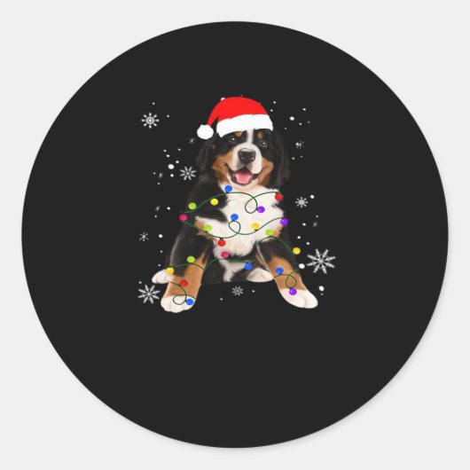Funny Bernese Mountain Dog Lights Christmas Matchi ラウンドシール (正面)