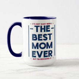 Funny Best Mom Ever Modern Quote Navy Blue Red マグカップ